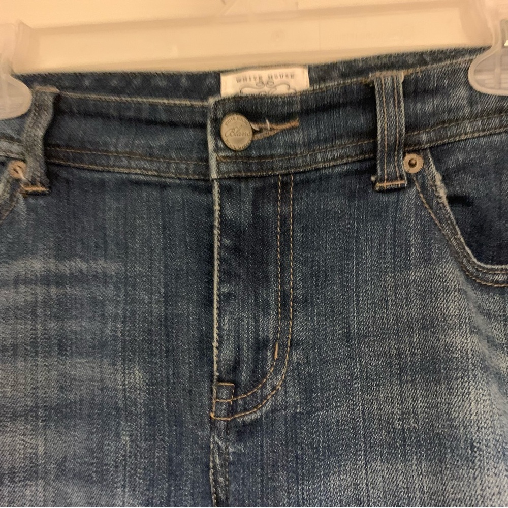 Jean shorts: White House Black Market Blue Denim with White Embroidery - Picture 3 of 6